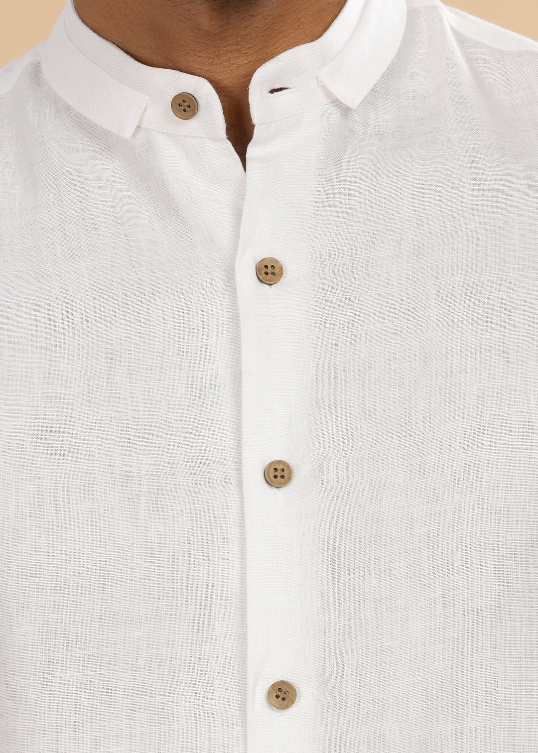 Kael - Pure Linen Stylized Mandarin Collar Half Sleeve Shirt - White