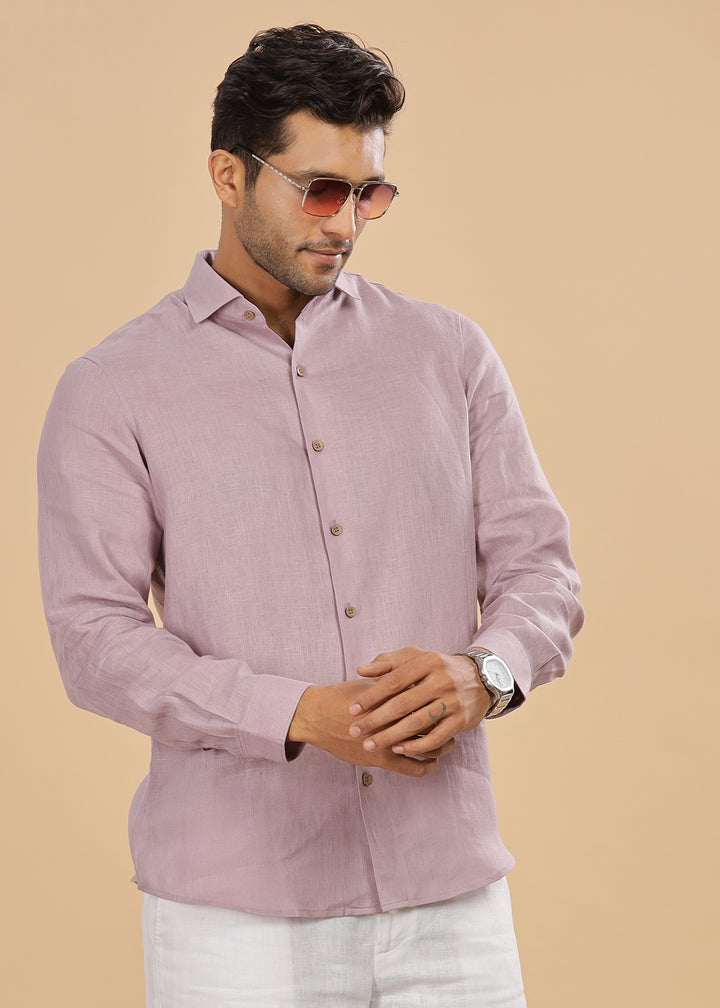 Monarc - Pure Linen Spread Collar Full Sleeve Shirt - Misty Lilac