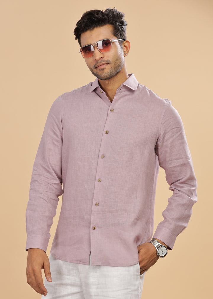 Monarc - Pure Linen Spread Collar Full Sleeve Shirt - Misty Lilac