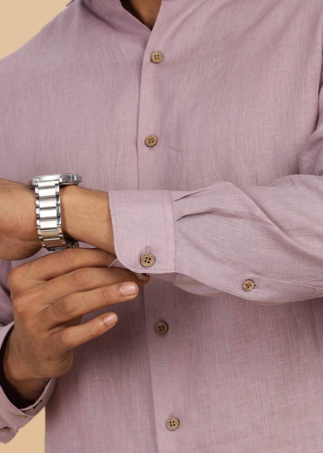 Monarc - Pure Linen Spread Collar Full Sleeve Shirt - Misty Lilac