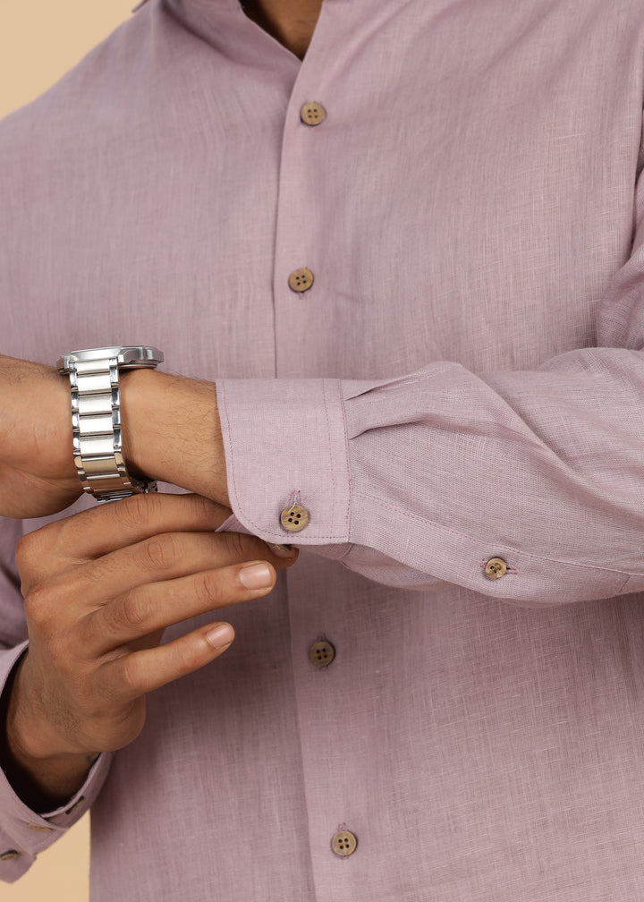 Monarc - Pure Linen Spread Collar Full Sleeve Shirt - Misty Lilac