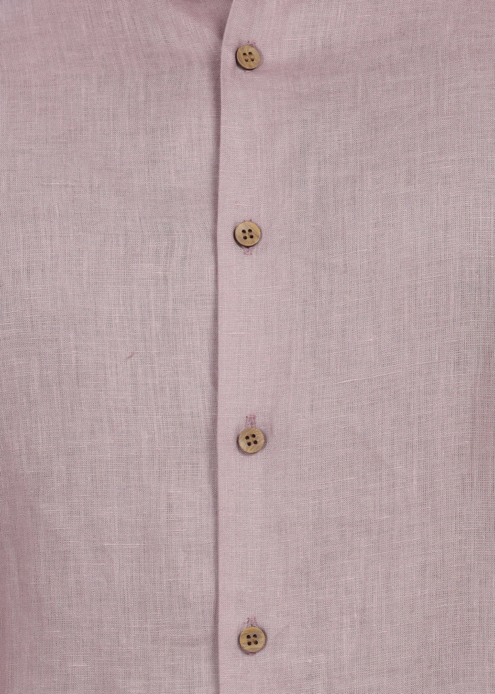 Monarc - Pure Linen Spread Collar Full Sleeve Shirt - Misty Lilac