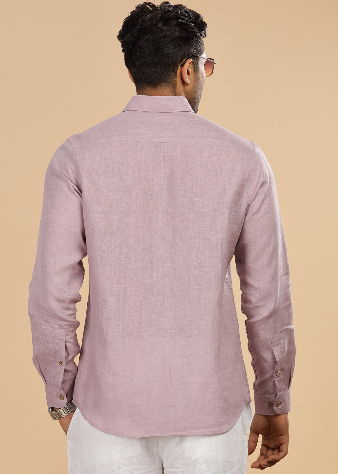 Monarc - Pure Linen Spread Collar Full Sleeve Shirt - Misty Lilac
