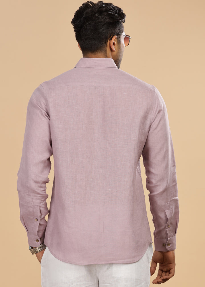 Monarc - Pure Linen Spread Collar Full Sleeve Shirt - Misty Lilac