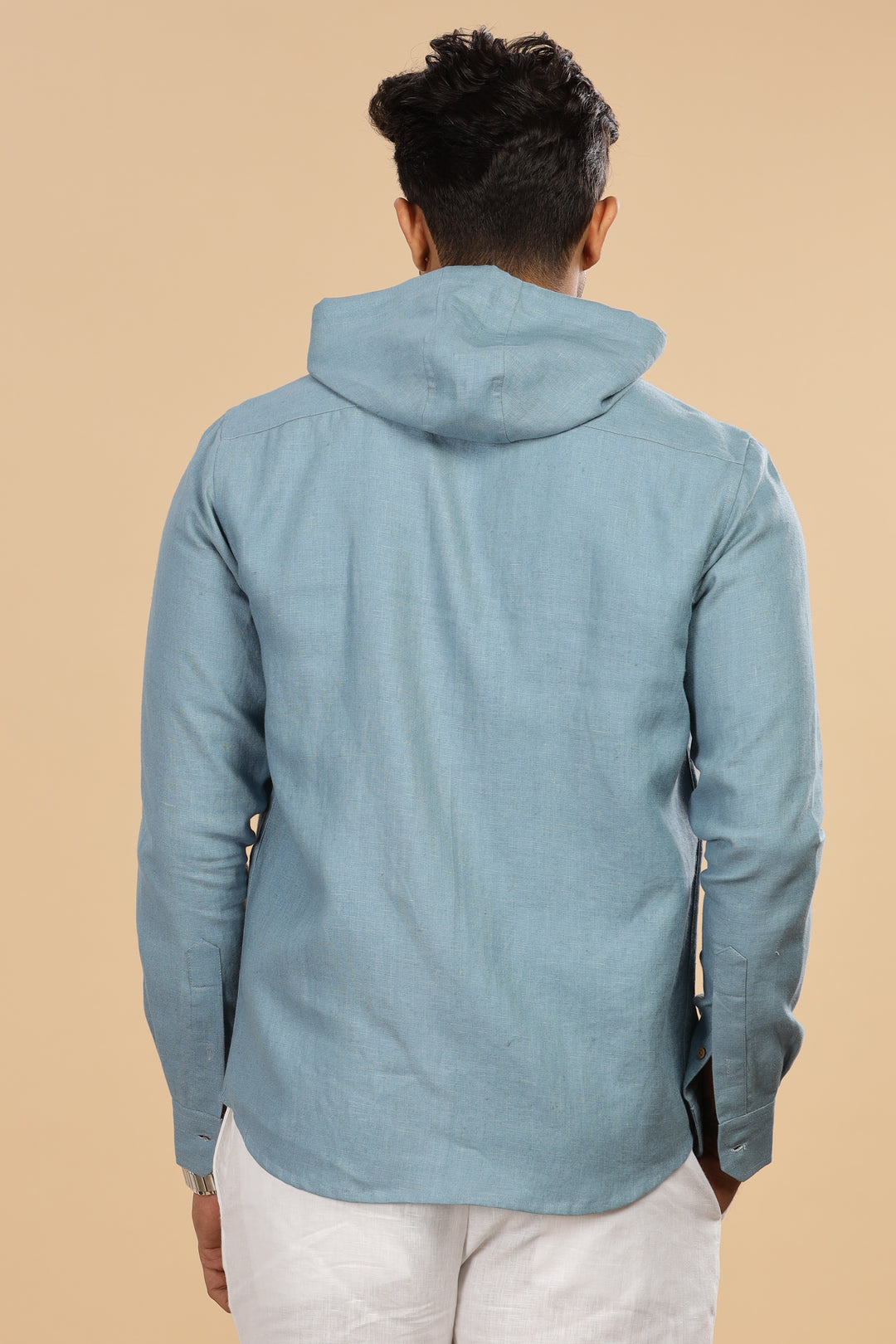 Ace - Pure Linen Hoodie Sweatshirt - Light Blue Grey