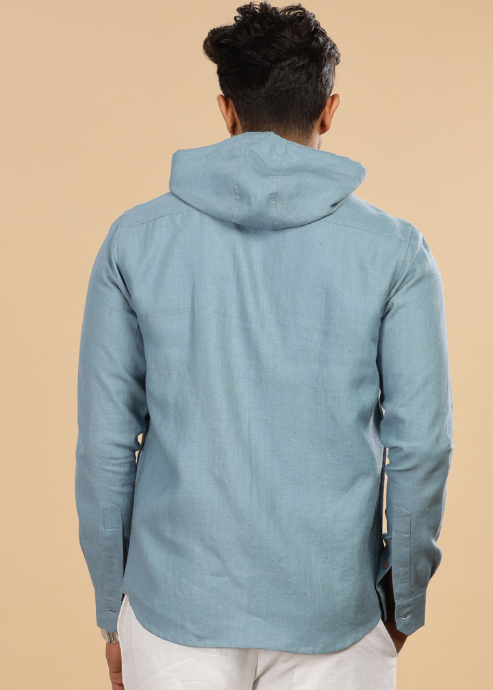 Ace - Pure Linen Hoodie Sweatshirt - Light Blue Grey