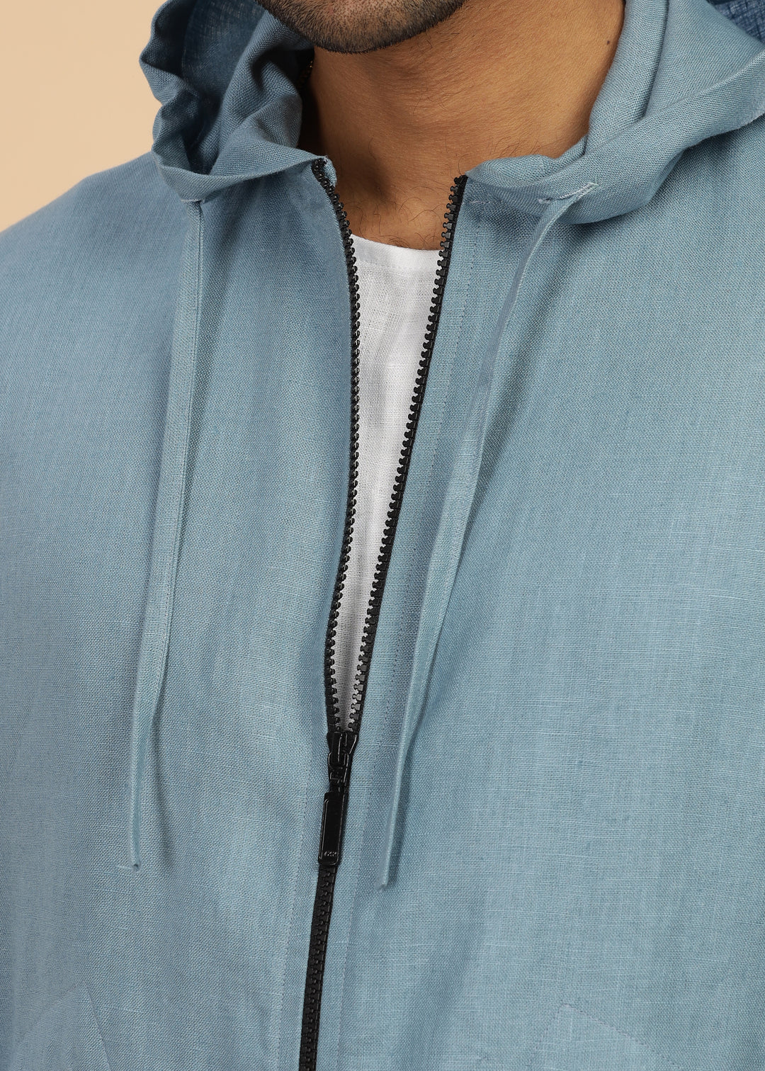 Ace - Pure Linen Hoodie Sweatshirt - Light Blue Grey