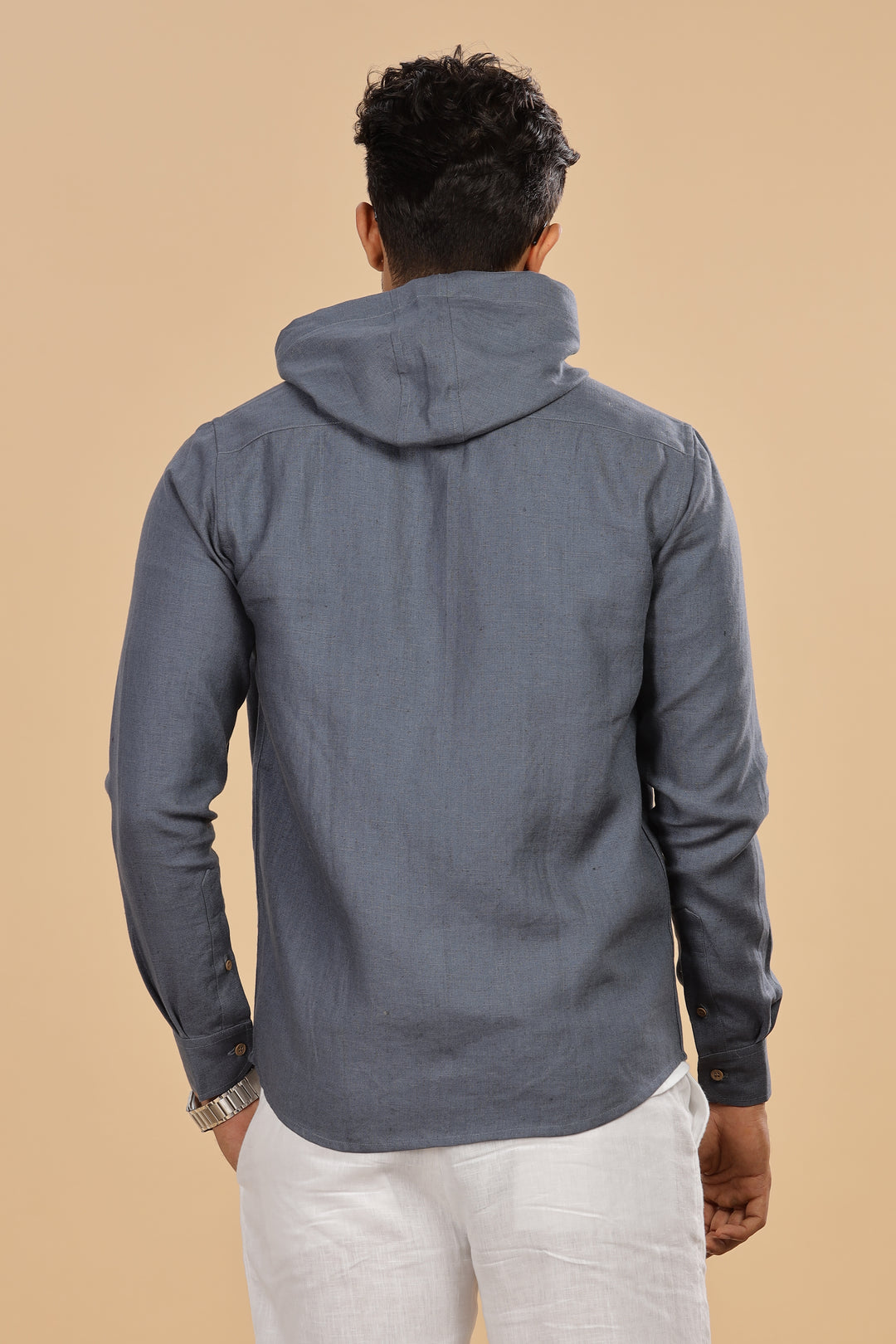 Ace - Pure Linen Hoodie Sweatshirt - Dark Blue Grey