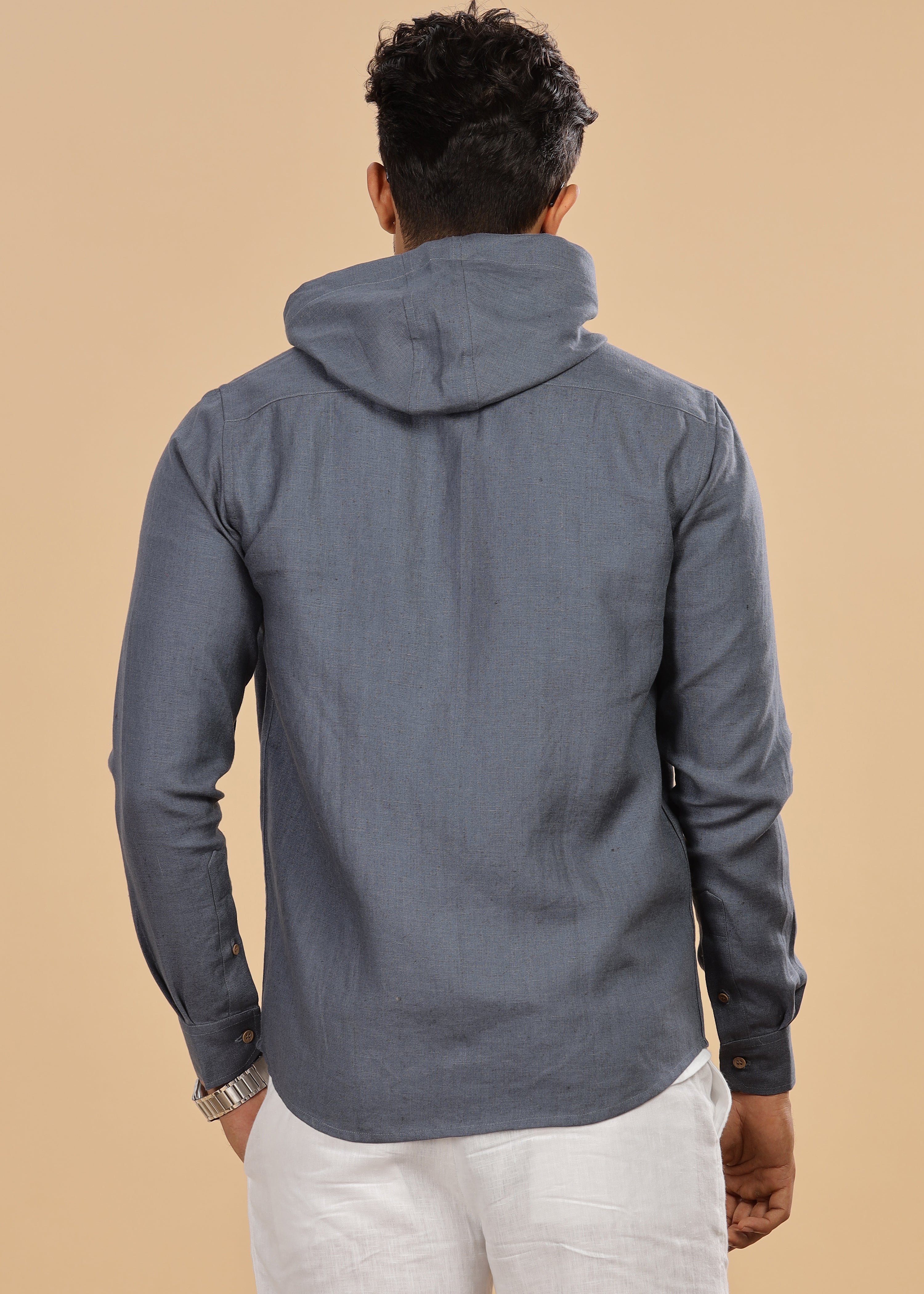 Dark Blue Grey Pure Linen Hoodie Sweatshirt For Men – Linen Trail