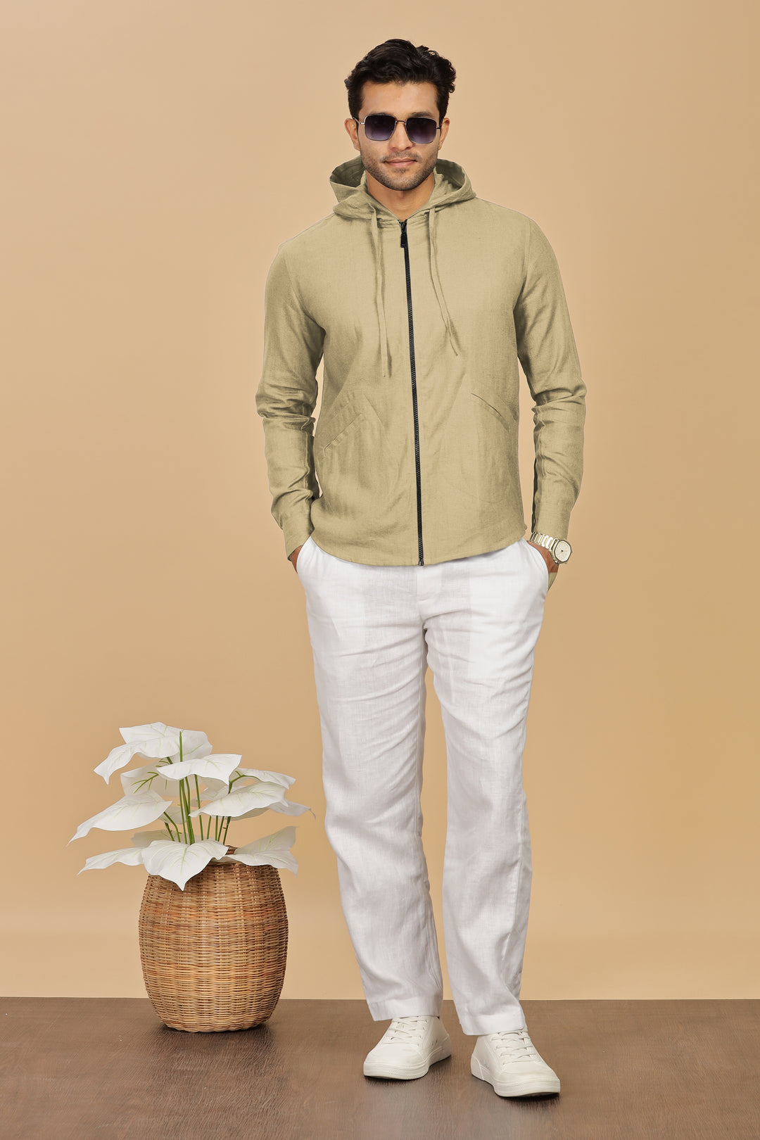 Ace - Pure Linen Hoodie Sweatshirt - Sage Green