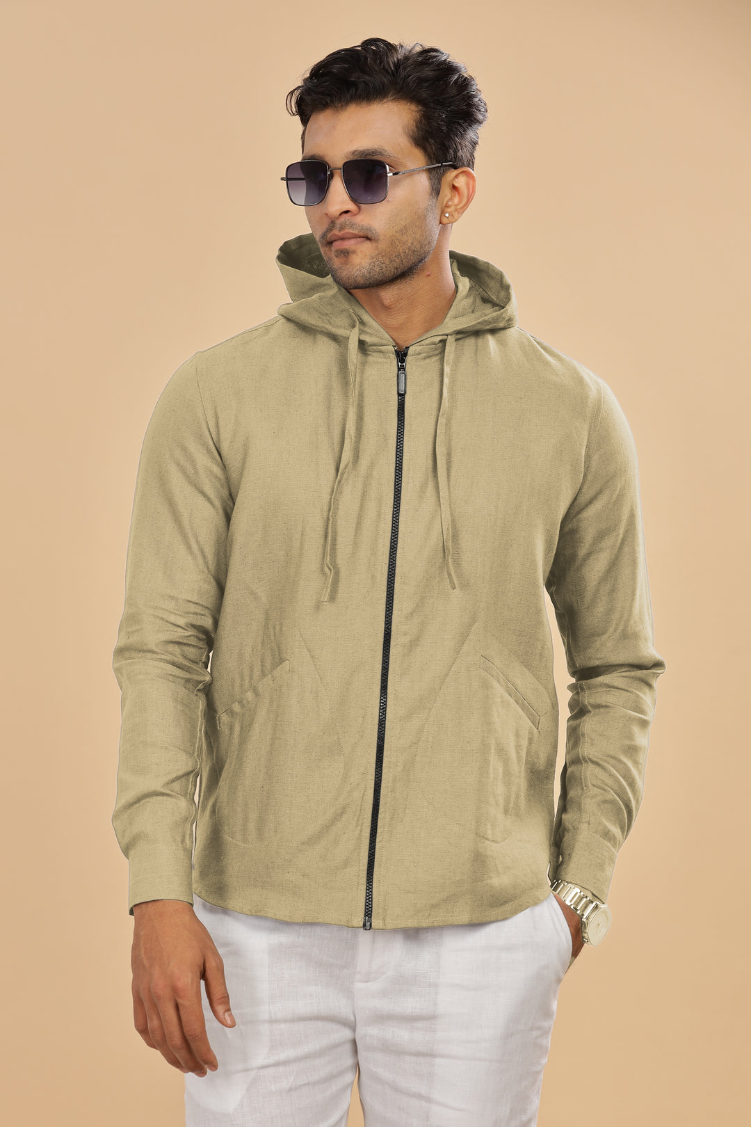 Ace - Pure Linen Hoodie Sweatshirt - Sage Green