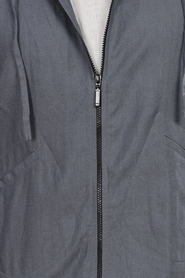 Ace - Pure Linen Hoodie Sweatshirt - Dark Blue Grey