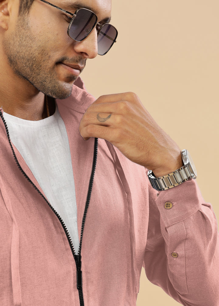 Ace - Pure Linen Hoodie Sweatshirt - Rose Pink