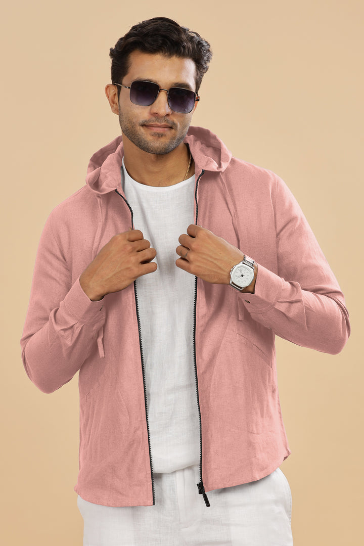 Ace - Pure Linen Hoodie Sweatshirt - Rose Pink