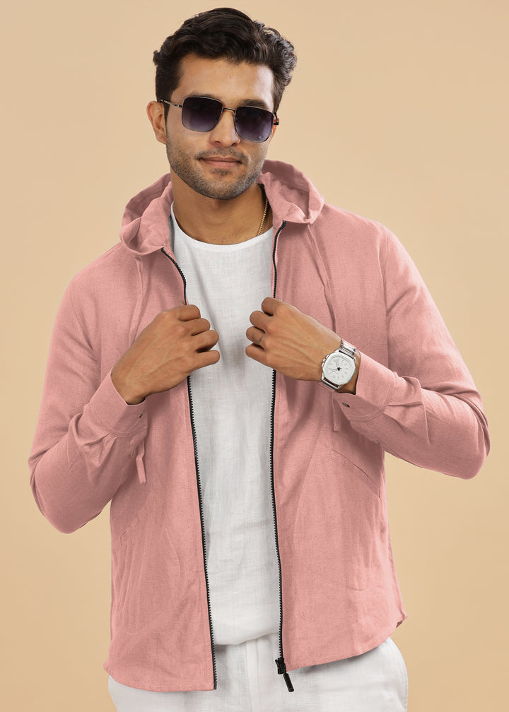 Ace - Pure Linen Hoodie Sweatshirt - Rose Pink