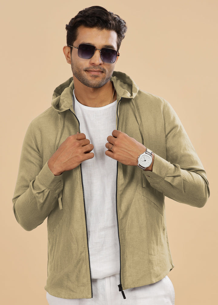 Ace - Pure Linen Hoodie Sweatshirt - Sage Green