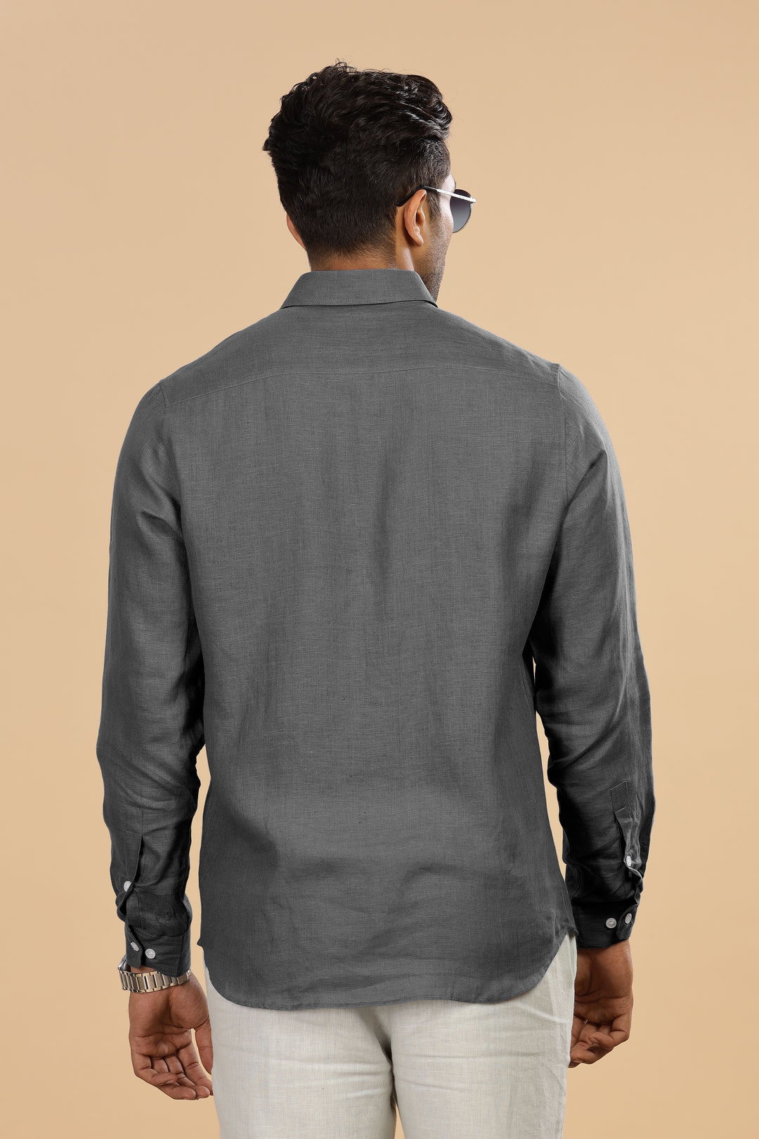 Liam - Pure Linen Double Pocket Classy Full Sleeve Shirt - Charcoal Grey