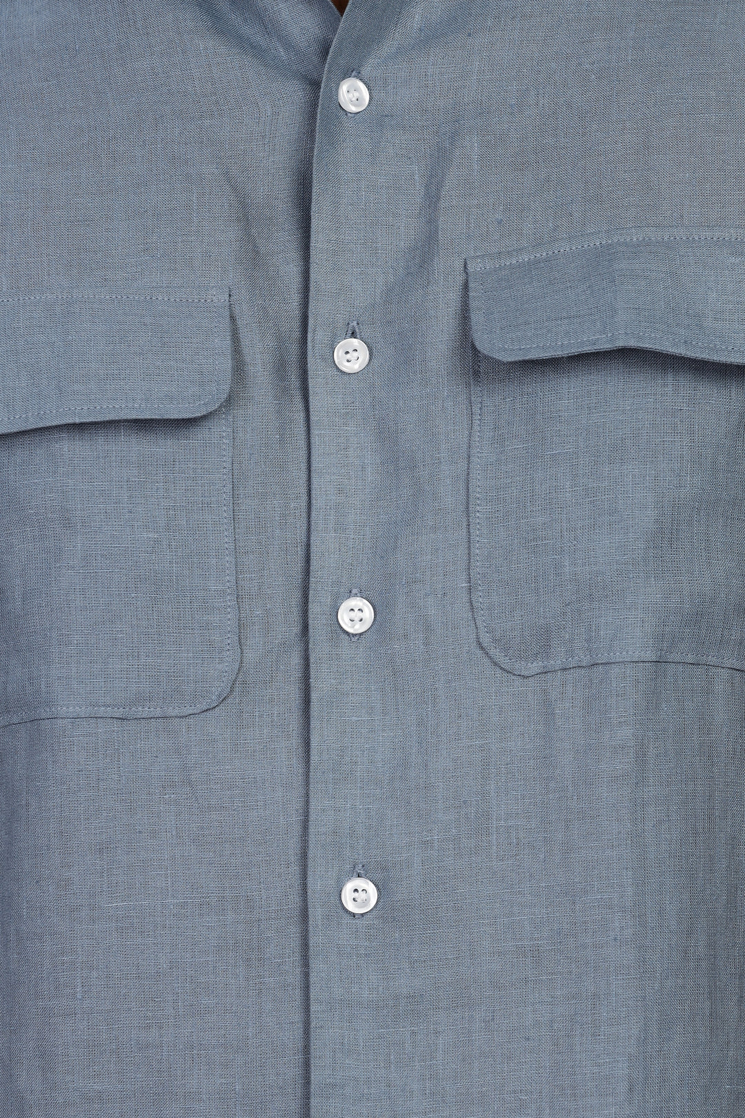 Liam - Pure Linen Double Pocket Classy Full Sleeve Shirt - Blue Grey