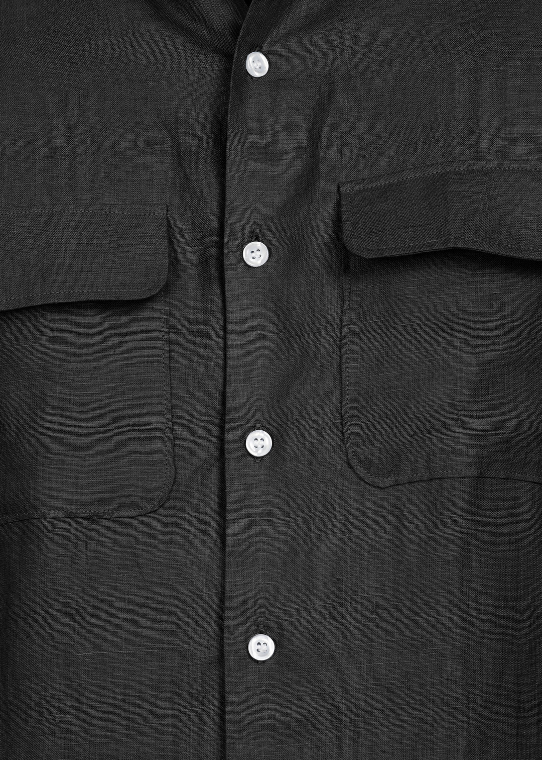 Liam - Pure Linen Double Pocket Classy Full Sleeve Shirt - Black