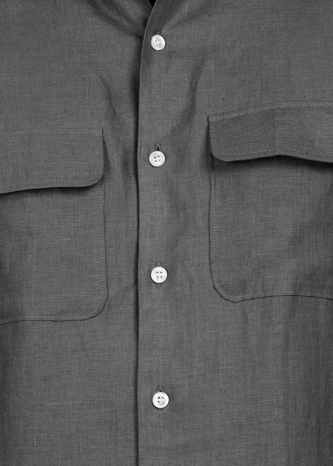 Liam - Pure Linen Double Pocket Classy Full Sleeve Shirt - Charcoal Grey