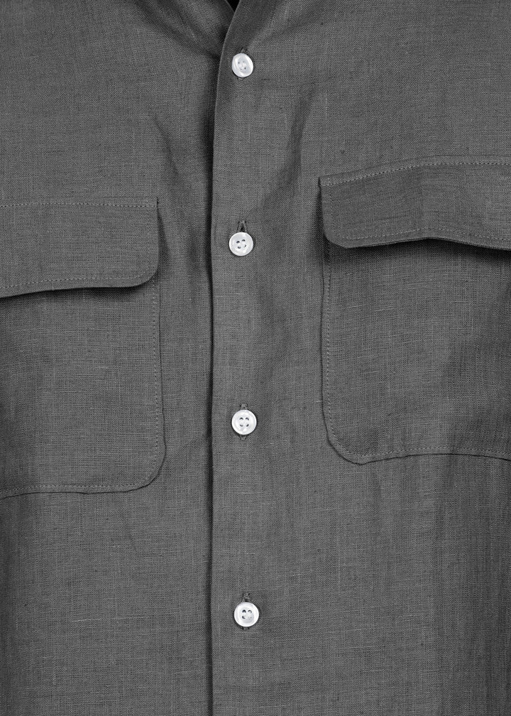 Liam - Pure Linen Double Pocket Classy Full Sleeve Shirt - Charcoal Grey