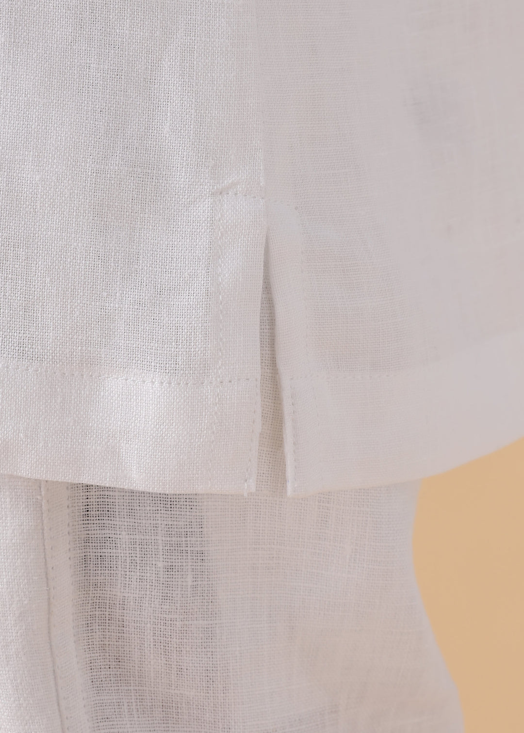 Shay - Pure Linen Cuban Collar Shirt with Printed Flap Pockets - White
