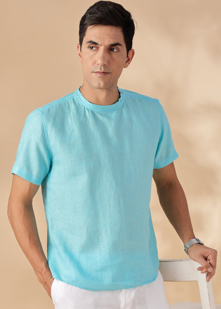 Morgan - Pure Linen Short Sleeve T-Shirt - Ice Blue