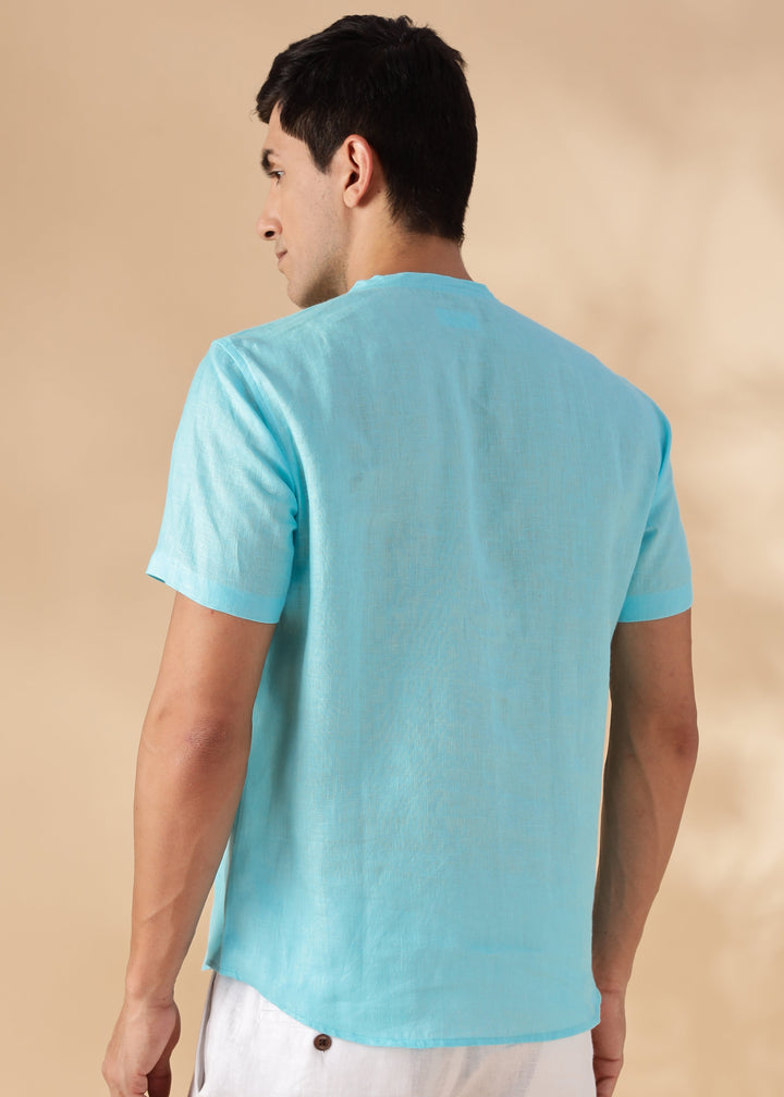 Morgan - Pure Linen Short Sleeve T-Shirt - Ice Blue