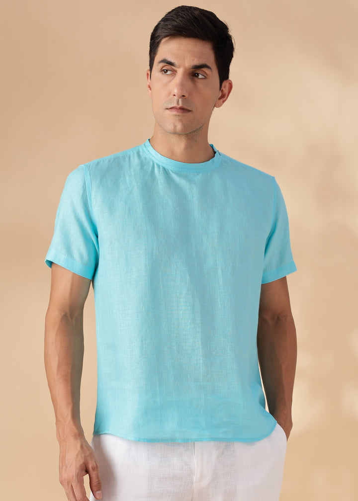 Morgan - Pure Linen Short Sleeve T-Shirt - Ice Blue