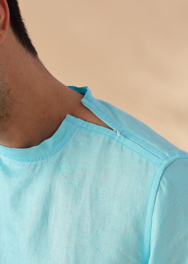 Morgan - Pure Linen Short Sleeve T-Shirt - Ice Blue
