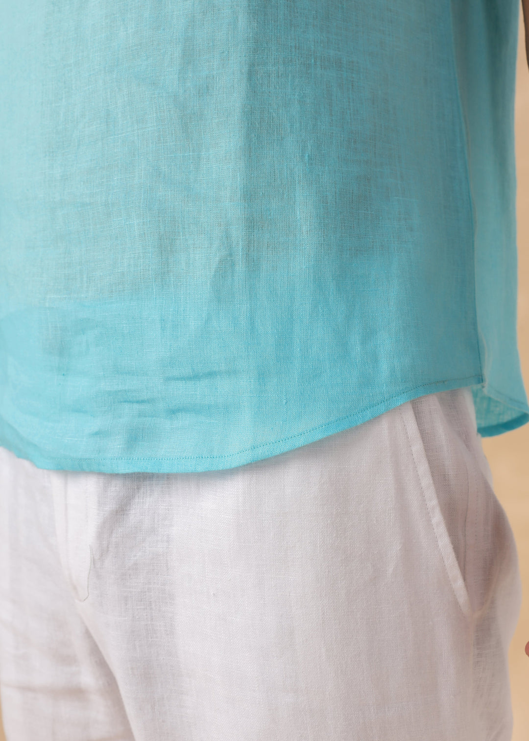 Morgan - Pure Linen Short Sleeve T-Shirt - Ice Blue