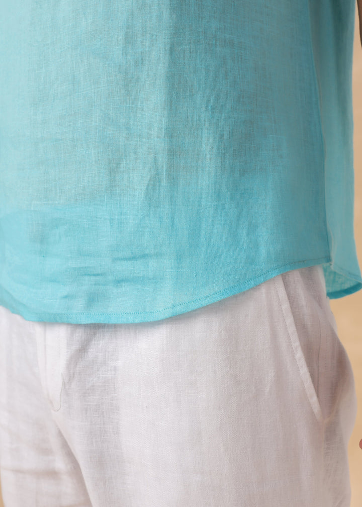 Morgan - Pure Linen Short Sleeve T-Shirt - Ice Blue