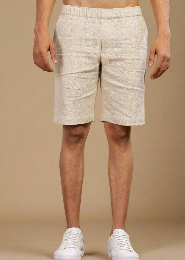 Chad - Pure Linen Shorts With Elastic Band & Zipper - Ecru