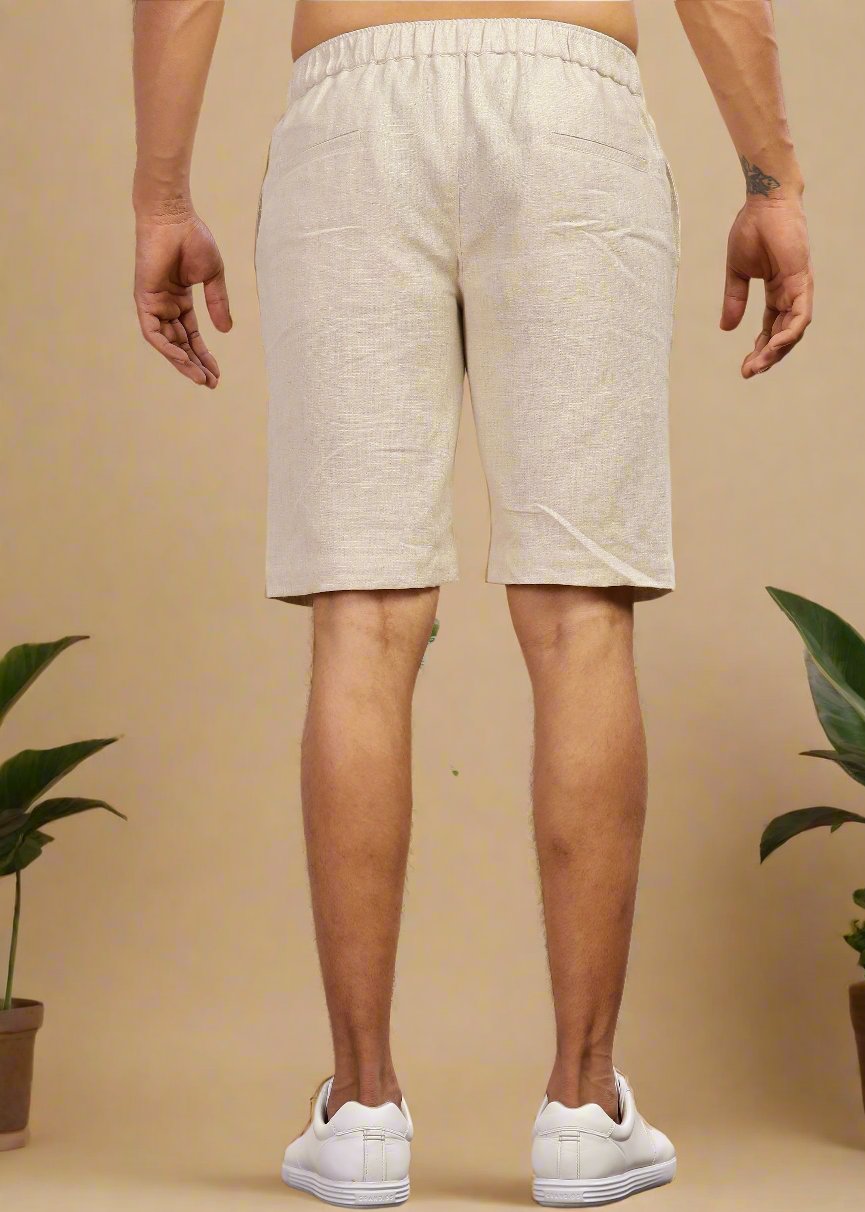 Chad - Pure Linen Shorts With Elastic Band & Zipper - Ecru