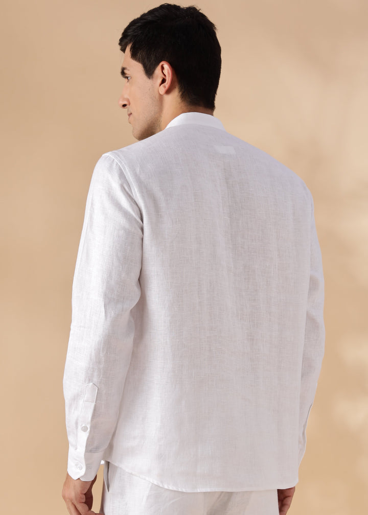 Marsh - Full Sleeve Pure Linen Short Kurta with Space Pleates - White