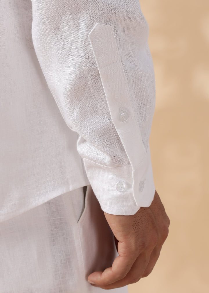Marsh - Full Sleeve Pure Linen Short Kurta with Space Pleates - White