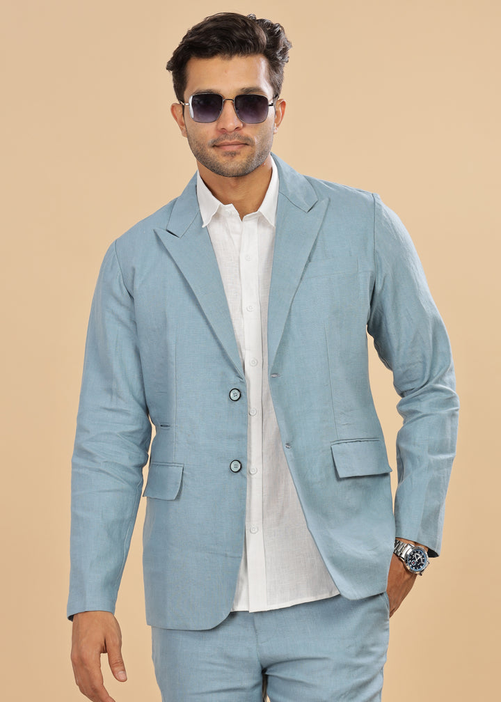 Luther Suit Jacket - Pure Linen Jacket - Light Blue Grey