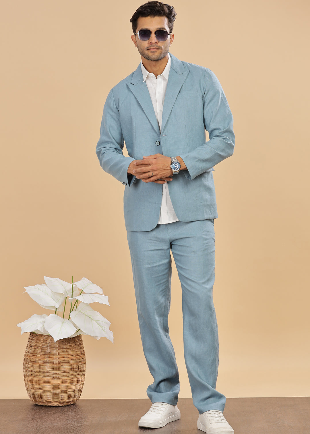 Luther Suit Jacket - Pure Linen Jacket - Light Blue Grey