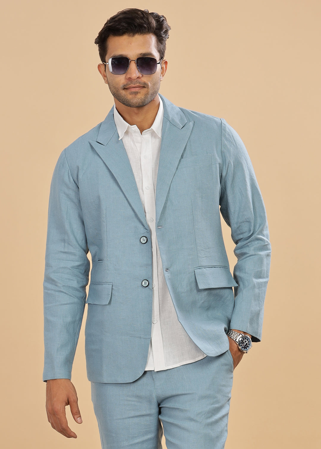 Luther Suit Jacket - Pure Linen Jacket - Light Blue Grey