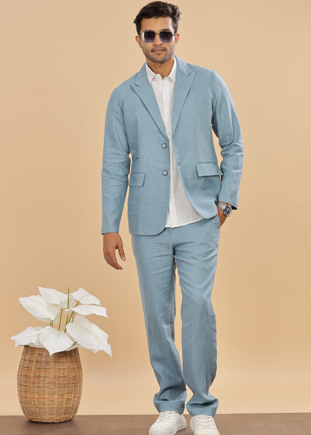 Luther Suit Jacket - Pure Linen Jacket - Light Blue Grey