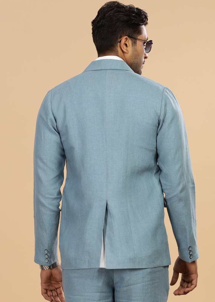 Luther Suit Jacket - Pure Linen Jacket - Light Blue Grey