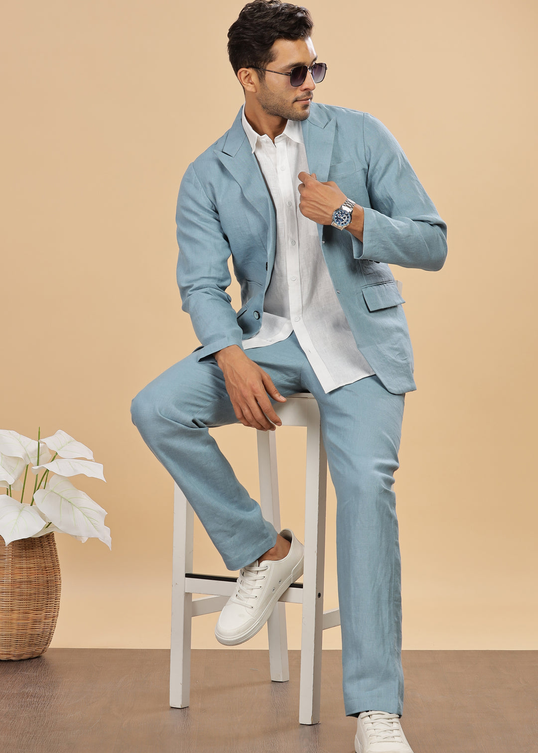 Luther Suit Jacket - Pure Linen Jacket - Light Blue Grey