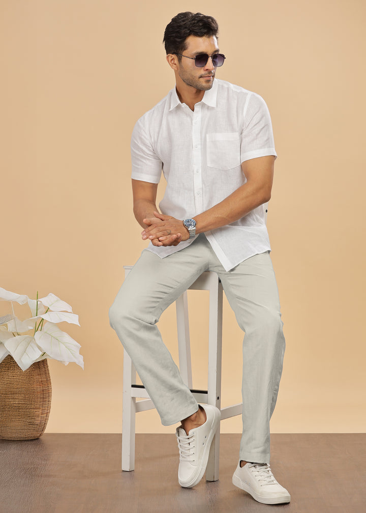 Ian Pure Linen Trousers - Powder Blue