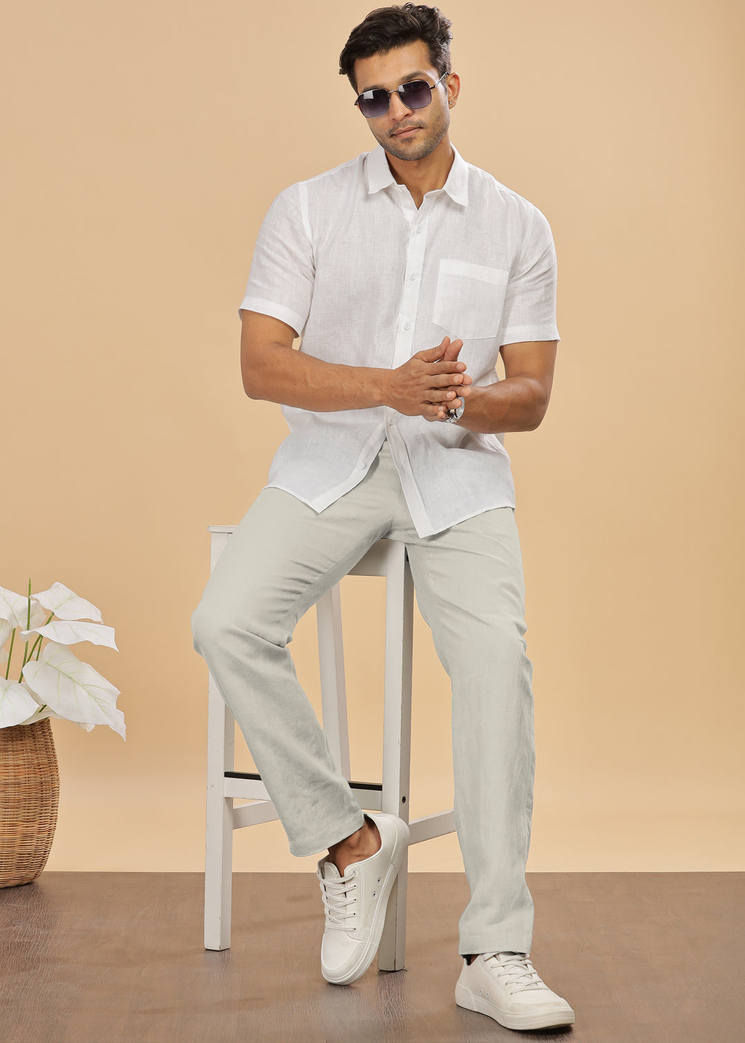 Ian Pure Linen Trousers - Powder Blue