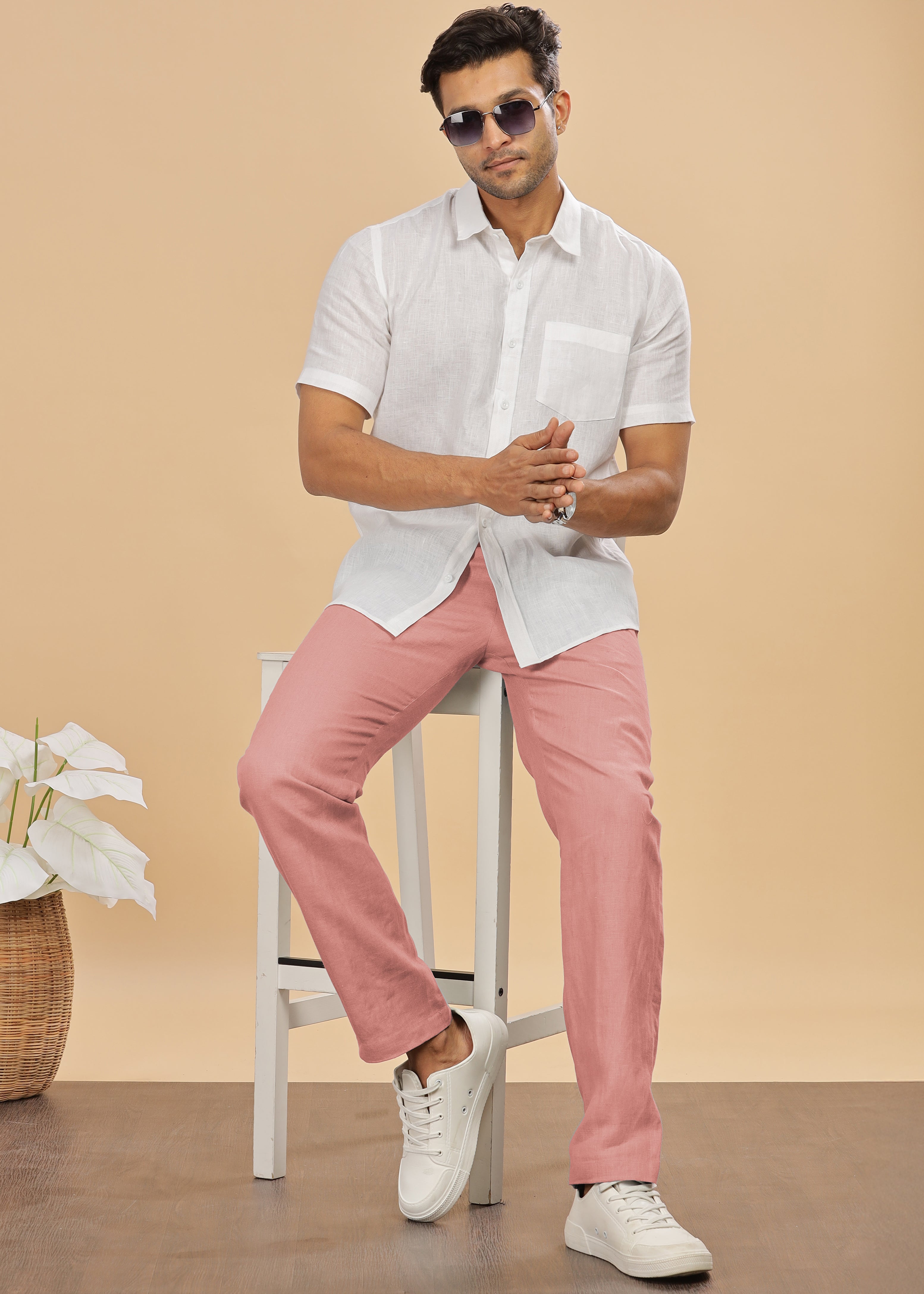 Rose Pink Pure Linen Pants by Linen Trail