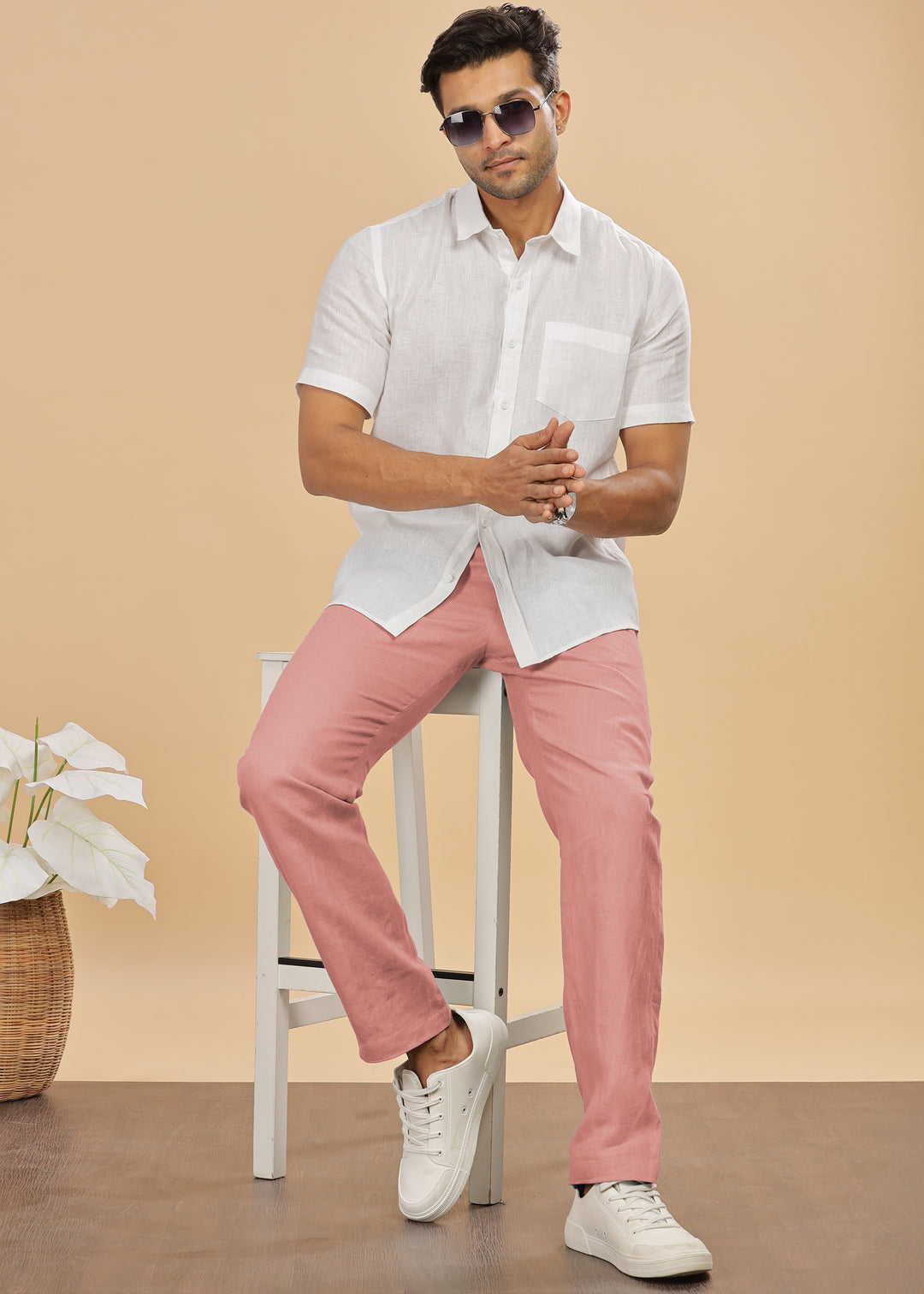 Ian Pure Linen Trousers - Rose Pink