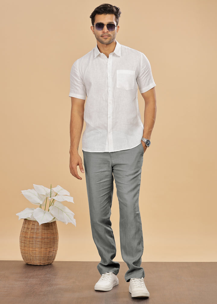 Ian Pure Linen Trousers - Ash Grey