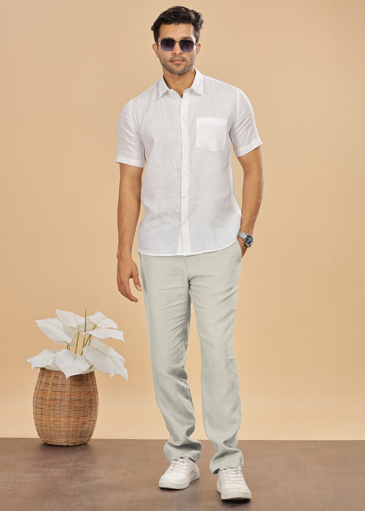 Ian Pure Linen Trousers - Powder Blue