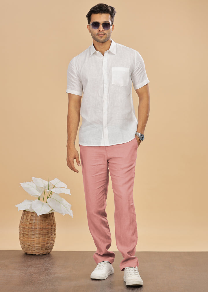 Ian Pure Linen Trousers - Rose Pink