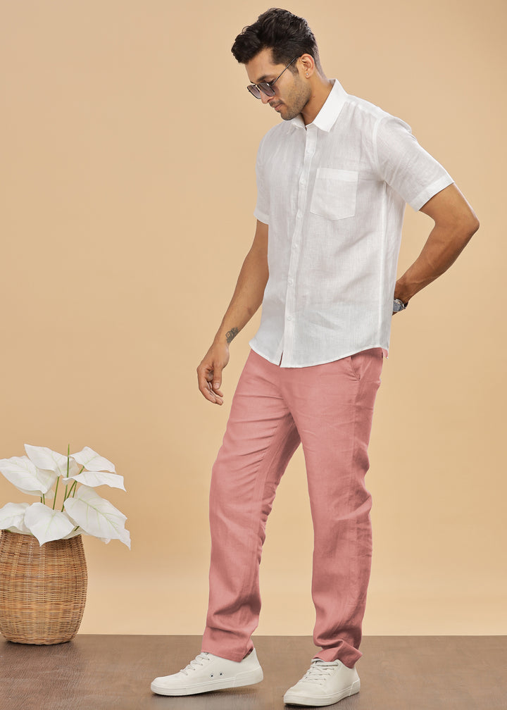 Ian Pure Linen Trousers - Rose Pink